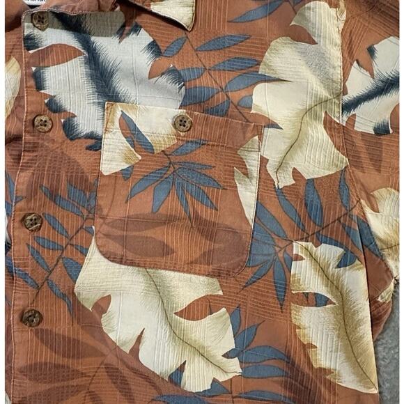 Banana Cabana Silk Hawaiian Shirt XL Rust Orange Tropical Floral Aloha Y2K - Picture 4 of 9